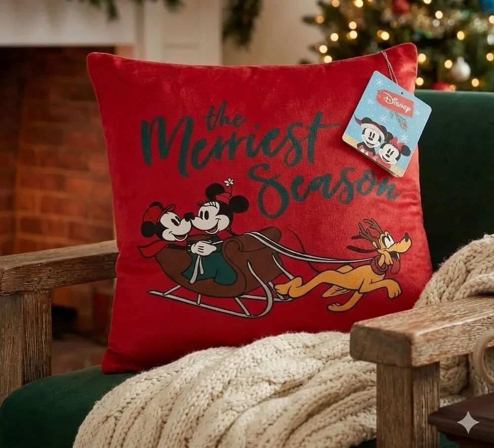 NEW Disney Mickey Minnie Mouse Pluto Red Merriest Season Throw 12 Pillow Square